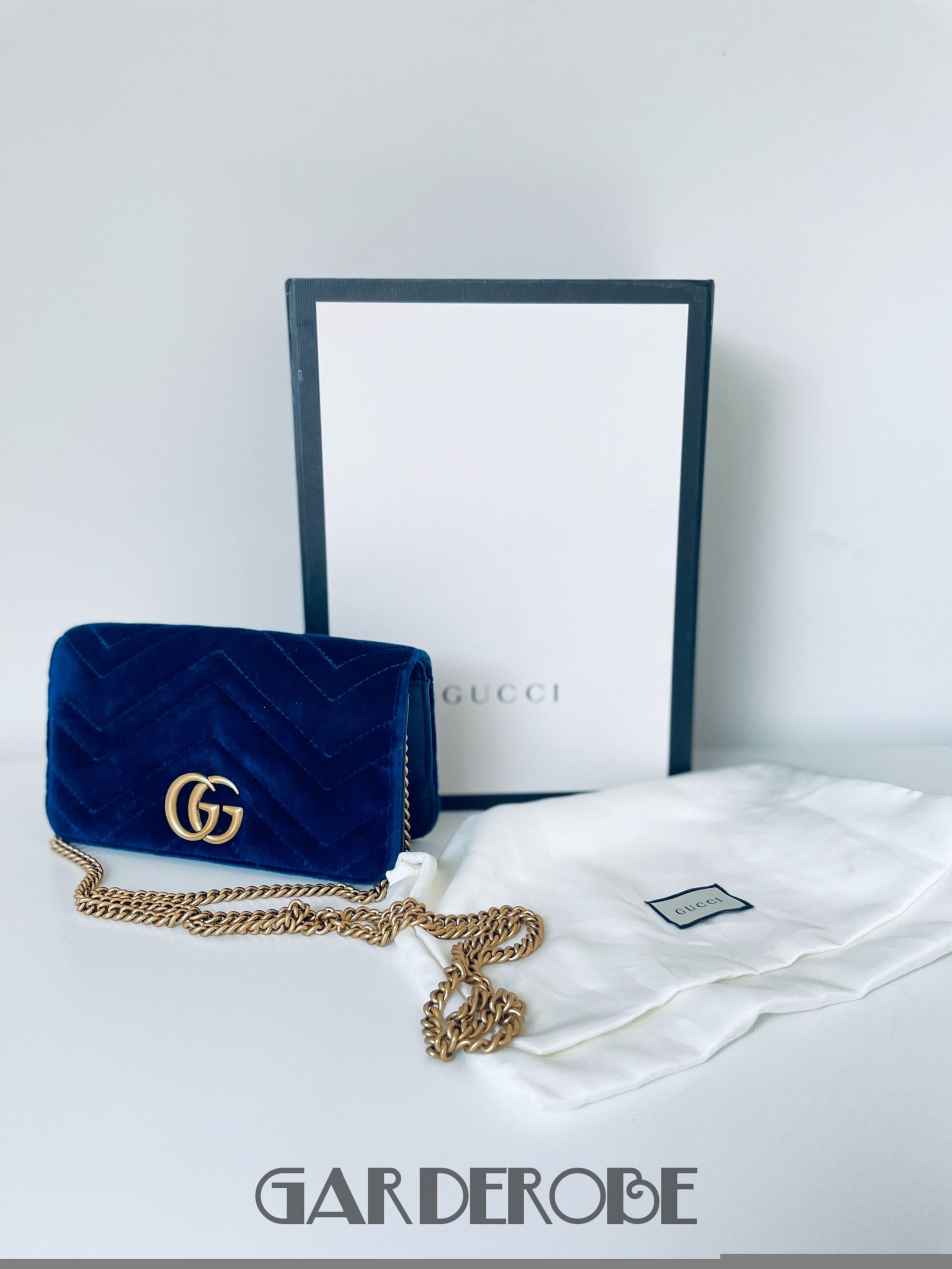 Gucci GG Marmont tasje in blauw fluweel en leder