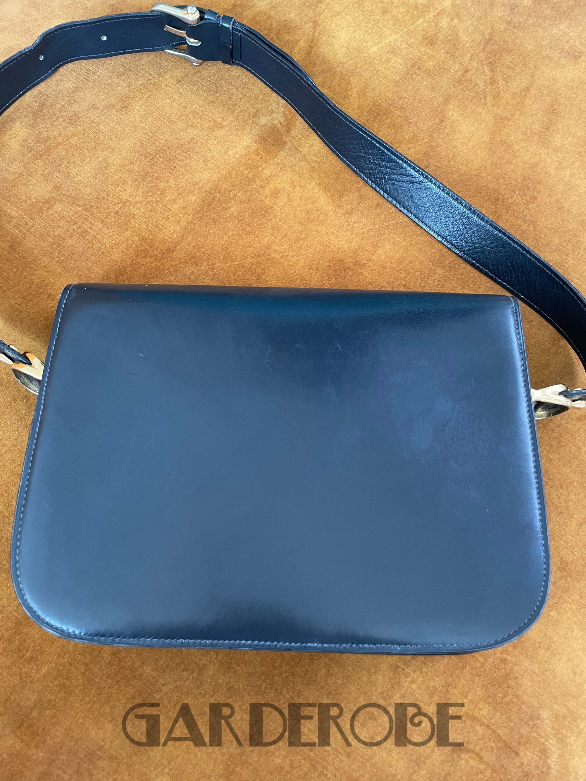 Blauwe 1980’s Celine handtas met iconische paardenkoets