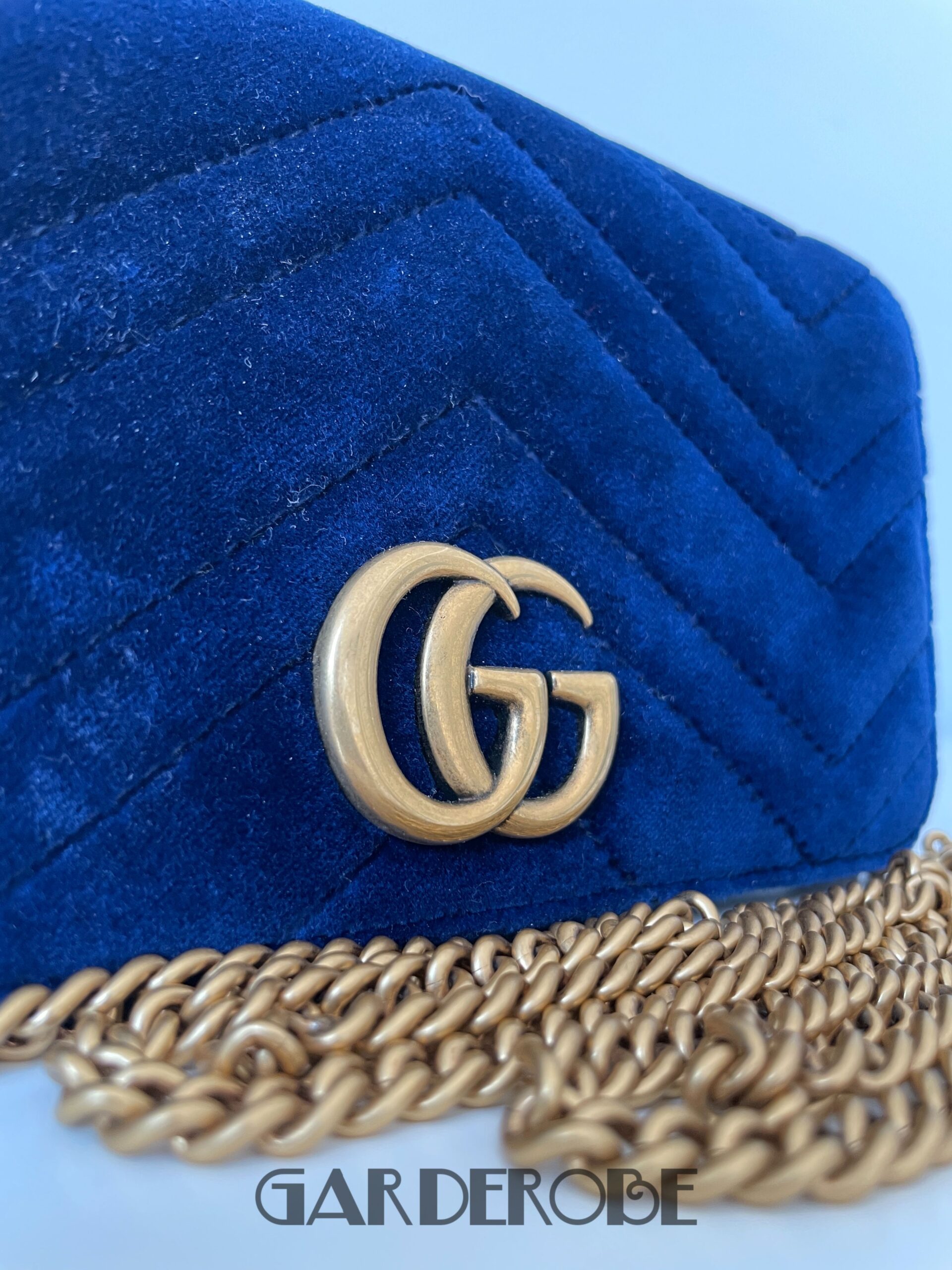 Gucci GG Marmont tasje in blauw fluweel en leder